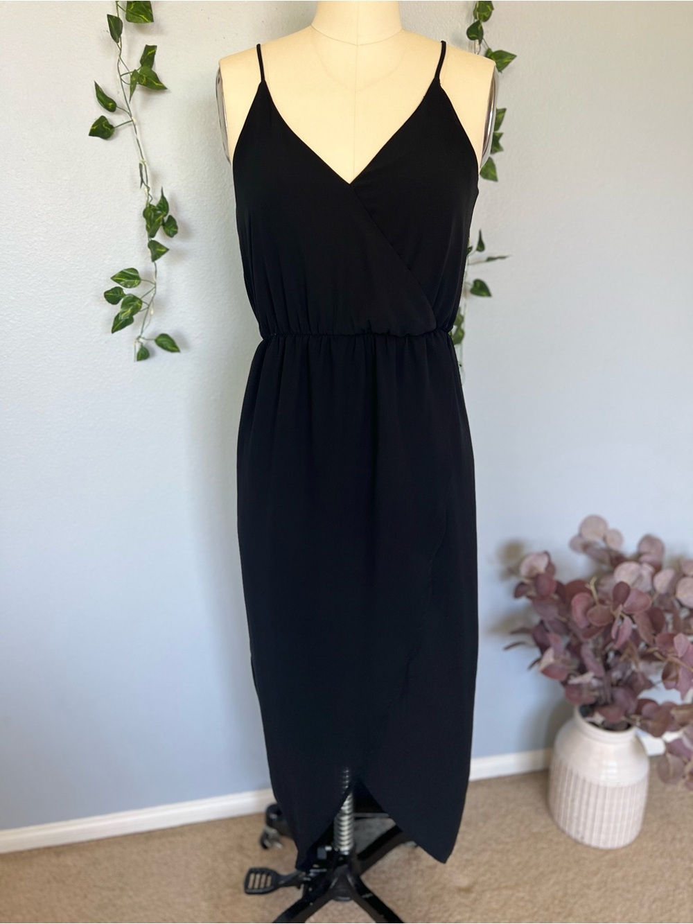 LUSH Black Faux Wrap Maxi Dress Tulip Hem XS